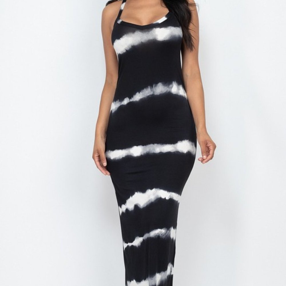 Striped Tie Dye Maxi-Black